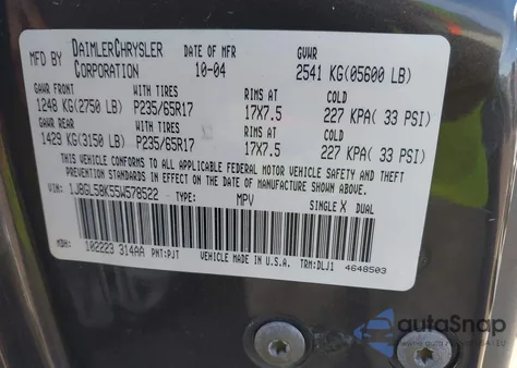 2005 Jeep Liberty Limited Edition from USA, damaged, VIN 1J8GL58K55W578522